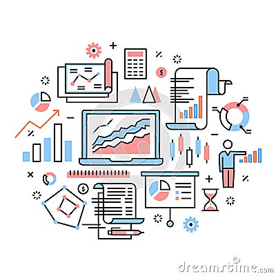 Business analytics, data research, presentation Vector Illustration