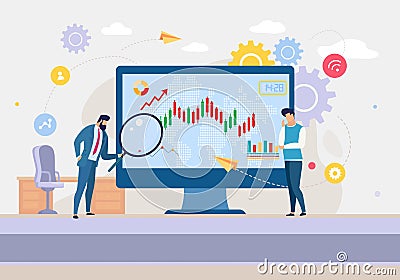 Business Analytics Team Analyzing Stock Market Vector Illustration