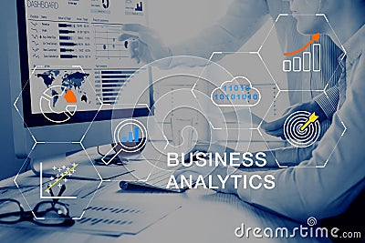 Business Analytics technology, data statistics prediction insights for strategy decisions Stock Photo