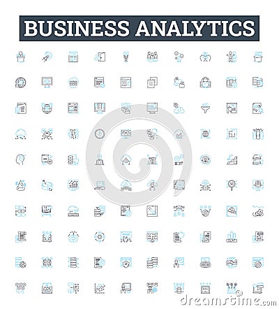 Business analytics vector line icons set. Business, Analytics, Data, Intelligence, Decision, Analysis, Modeling Vector Illustration