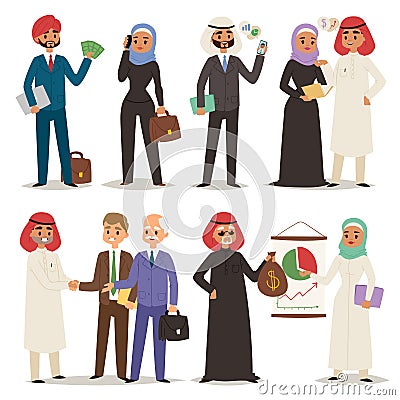 Business arabic people teamwork vector illustration cartoon character arab manager office meeting Vector Illustration