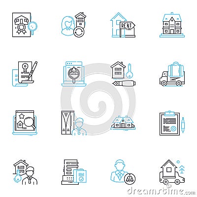 Business asset linear icons set. Investment, Valuation, Depreciation, Acquisition, Equity, Capital, Inventory line Vector Illustration