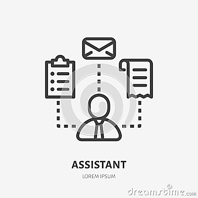 Business assistant line icon, vector pictogram of salesman with multi skills. Businessman stroke sign for time Vector Illustration