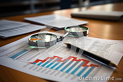 Business audit, stock management, financial analysis, and data driven decision making strategy. Stock Photo