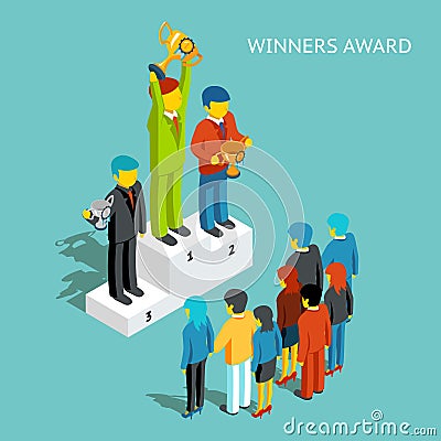 Business award winners. Successful business people Vector Illustration