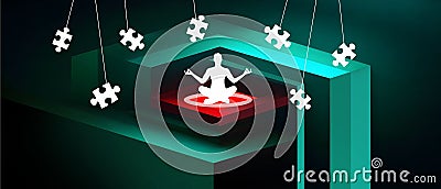 Business background ideas with leadership learning to develop ideas with business solutions. jigsaw, meditation Cartoon Illustration