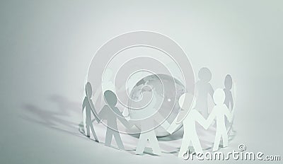 Business background.team paper men standing around the glass gl Stock Photo