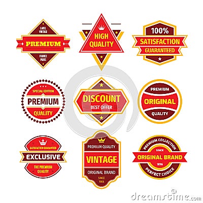 Business badge vector set in retro design style. Abstract logo. Premium quality. Satisfaction guaranteed. Original brand. Vector Illustration