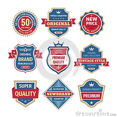 Business badge vector set in retro design style. Abstract logo. Premium quality. Satisfaction guaranteed. Original brand. Vector Illustration