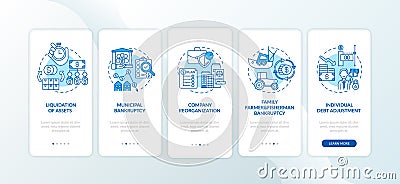 Business bankruptcy blue onboarding mobile app page screen with concepts Vector Illustration