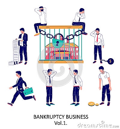 Business bankruptcy character set, vector flat isolated illustration Vector Illustration