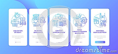 Business bankruptcy dark blue onboarding mobile app page screen with concepts Vector Illustration