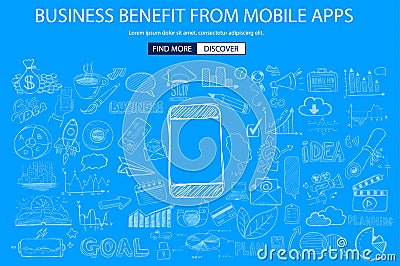 Business Benefit From Mobile concept with Doodle design style Vector Illustration