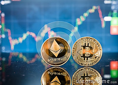 Business bitcoin and ethereum coin finance money Editorial Stock Photo