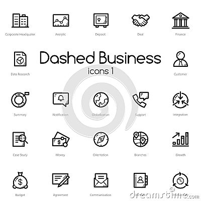 Business black line icons set Vector Illustration