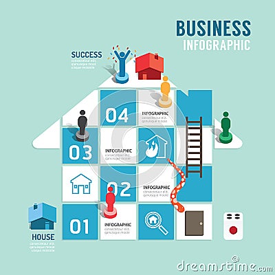 Business board game concept infographic step to successful. Vector Illustration