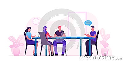 Business Board Meeting of Director and Employees in Office. Businesspeople around Table Planing Start Up Project Vector Illustration