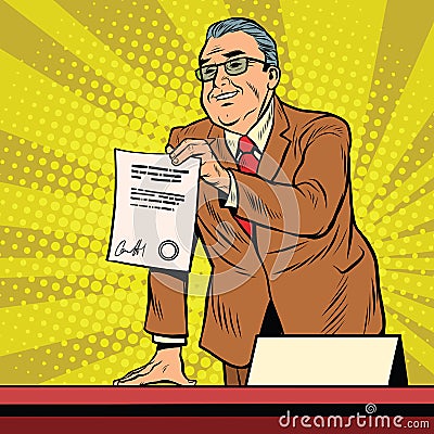 Business boss with a contract Vector Illustration