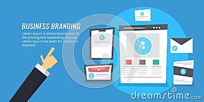 Concept of modern digital and offline business branding. Flat design vector illustration. Vector Illustration
