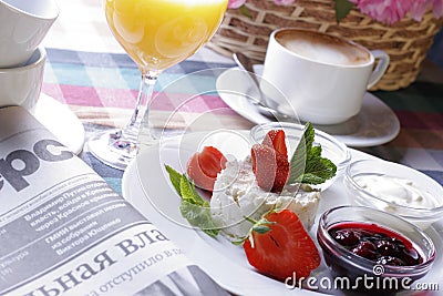 Business breakfast on the table close up Stock Photo