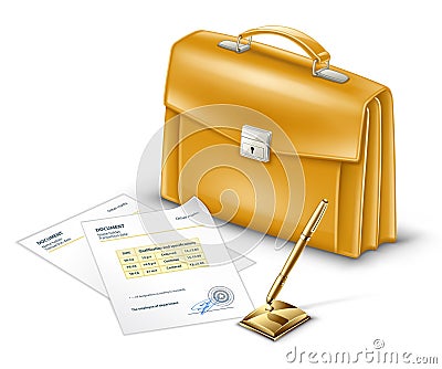 Business Briefcase with documents and pen Vector Illustration