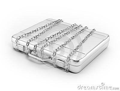 Business briefcase locked with strong chain Stock Photo