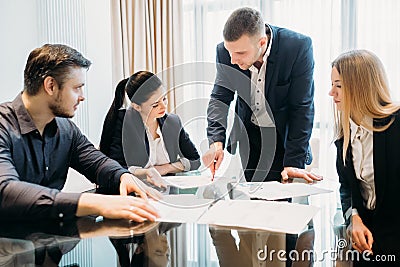 Business briefing leadership boss team board room Stock Photo