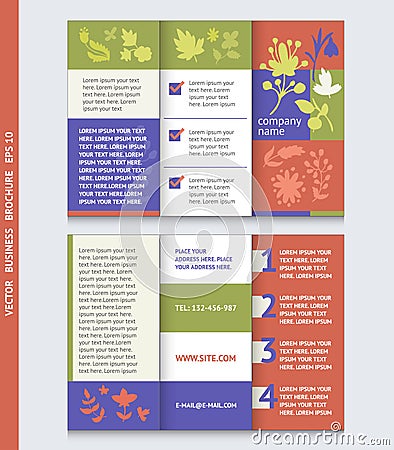 Business brochure template with with flowers icons and plants. Vector Illustration