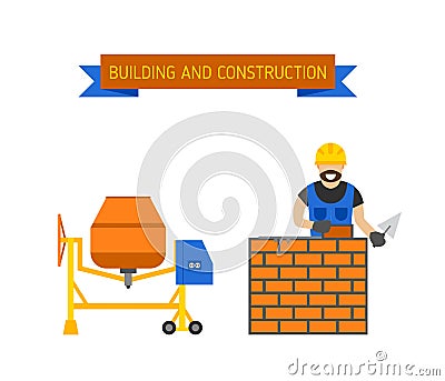 Business, builders people building, teamwork professional worker vector concept. Vector Illustration