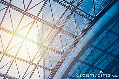 Business building Glass Roof with Sun light pass Stock Photo