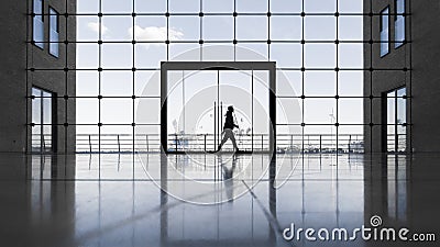 Business building in Hamburg with big windows and a view of the famous harbour Stock Photo