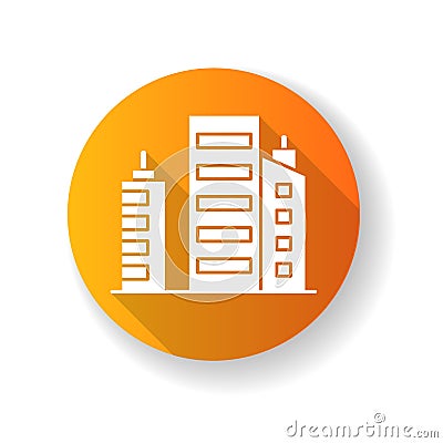 Business building orange flat design long shadow glyph icon Vector Illustration