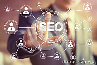 Business button SEO communication icon web sign Stock Photo