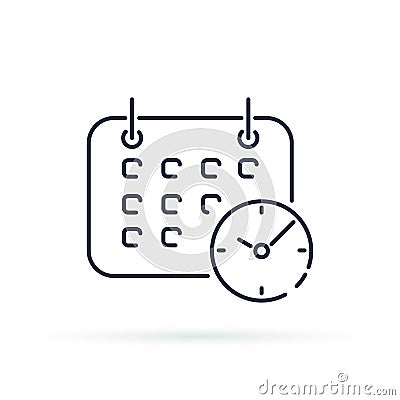 Business Calendar with clock icon. Shedule trendy line style symbol isolated on background. Cartoon Illustration