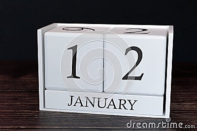 Business calendar for January, 12th day of the month. Planner organizer date or events schedule concept Stock Photo