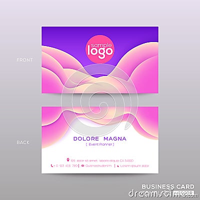 Business card with abstract violet background with pink wavy curved shape Vector Illustration