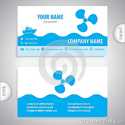 Business card - Boat propeller - maritime symbols Vector Illustration