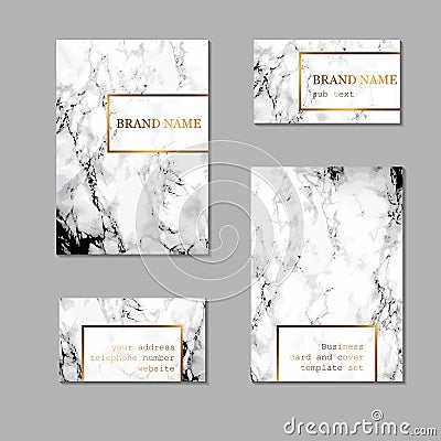 Business card and cover template set. Identity kit with marble t Vector Illustration