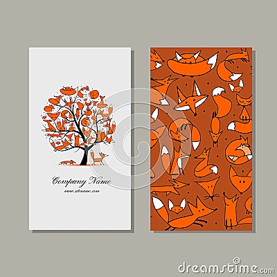 Business card design, foxy tree Vector Illustration