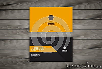 Business Card Design Template with Wooden Background Vector Illustration