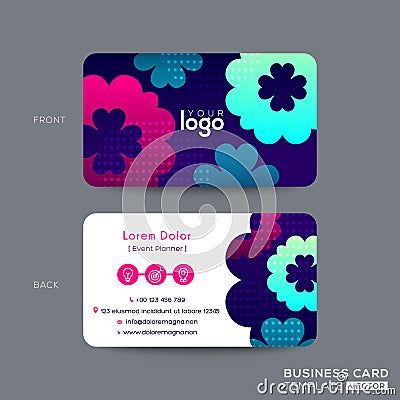 Business card design with vibrant pink, blue, aqua color of flower shape elements background Vector Illustration