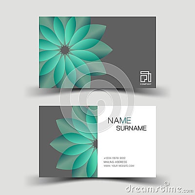 Business card. With green and gray elements design. And inspiration from Leaves. Vector Illustration