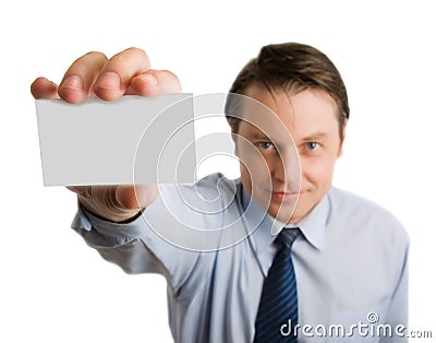 Business card in male's hand Stock Photo