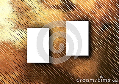 Business card mock-up template with gold crooked line pattern ba Stock Photo