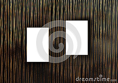 Business card mock-up template with gold crooked, wavy line pattern background Stock Photo