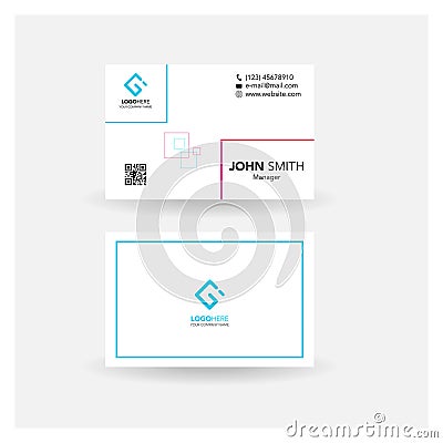 Business card name card simple design_rectangle blue pink Editorial Stock Photo