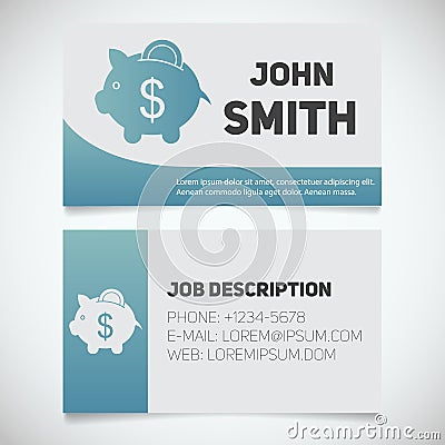 Business card print template with piggy bank logo Vector Illustration