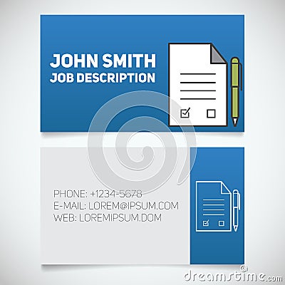 Business card print template with signed contract and pen logo Vector Illustration