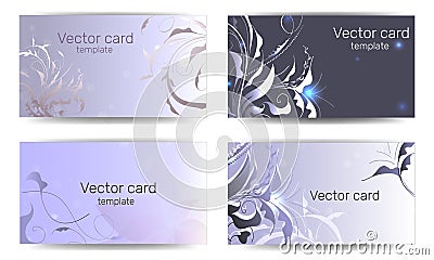 Business card template in blue shades with floral ornament. Text frame. Abstract geometric banner Vector Illustration