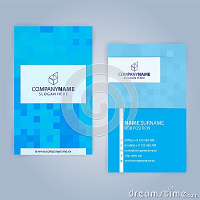 Business card template. Blue and White, vertical Vector Illustration